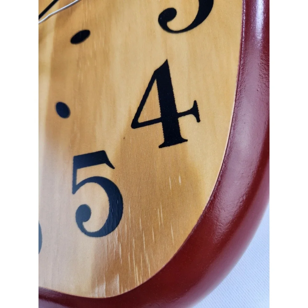 Vintage Wooden Apple Wall Clock 1990s Retro Kitchen Farmhouse Cottagecore Decor